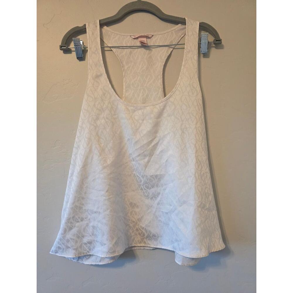 Victoria’s Secret Racerback Tank Top White Monogram Logo Flowy Y2K